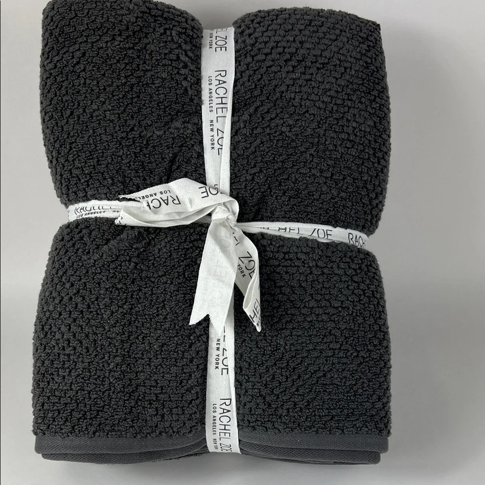 6 Pc Rachel Zoe Bath Towel Set Dark Gray Quick Dry Soft 100% Cotton NEW